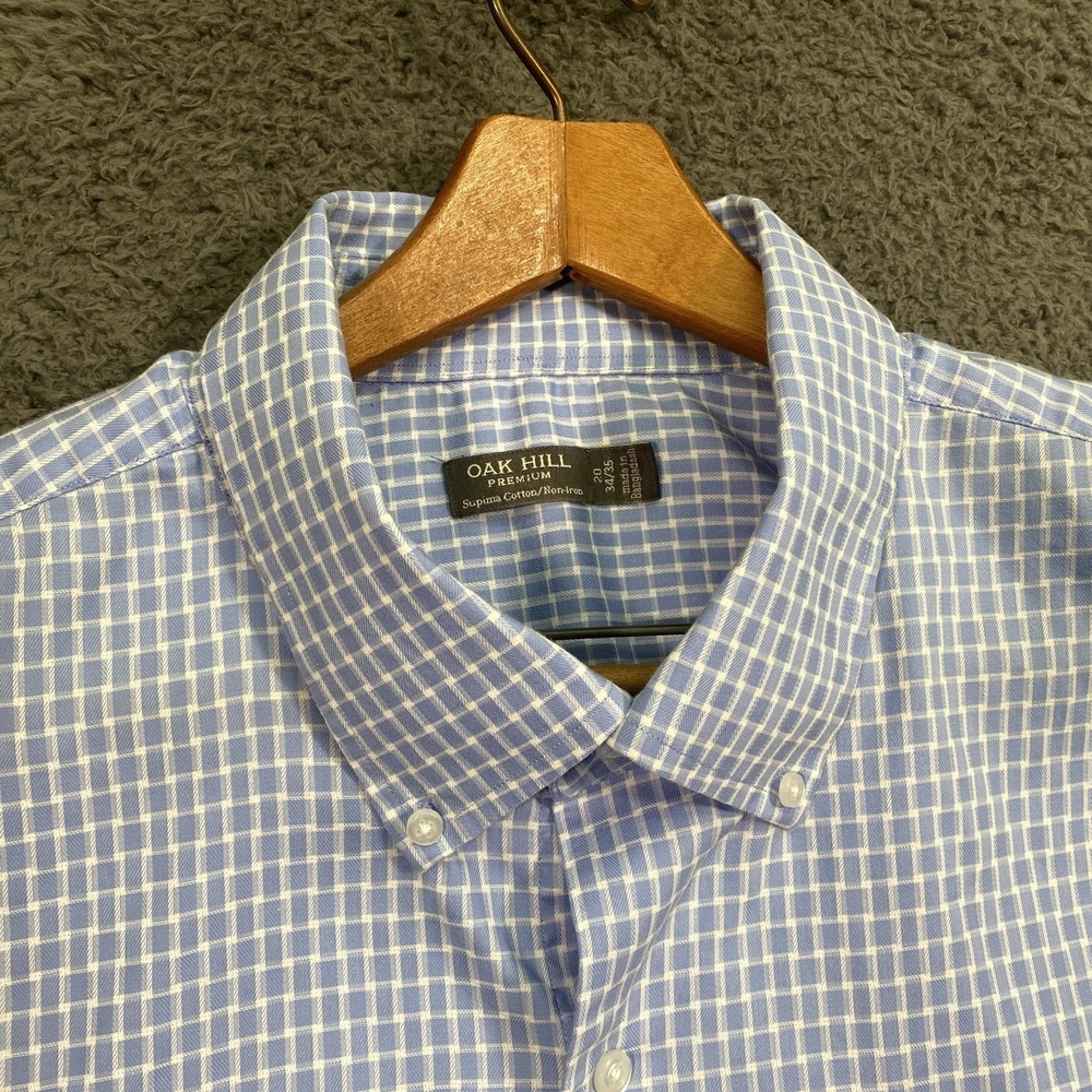 Oak Hill Button Down Shirt Mens 20 34/35 Blue Check Supima Cotton Long Sleeve